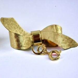 Ribbon Bow Brooch Pin Pendant Textured Gold Tone Women's Jewelry 3.45 grams 1.5"